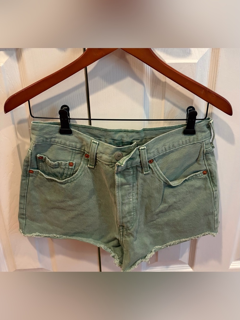 Levi's Sage Green Denim Cutoff Shorts - Size 28
